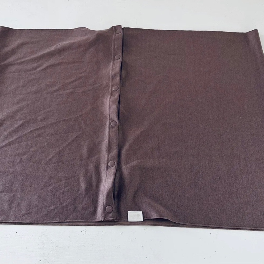 The North Face unisex logo SUPINE SCARF with snaps, TWILIGHT MAUVE HEATHER NWT - Picture 4 of 7